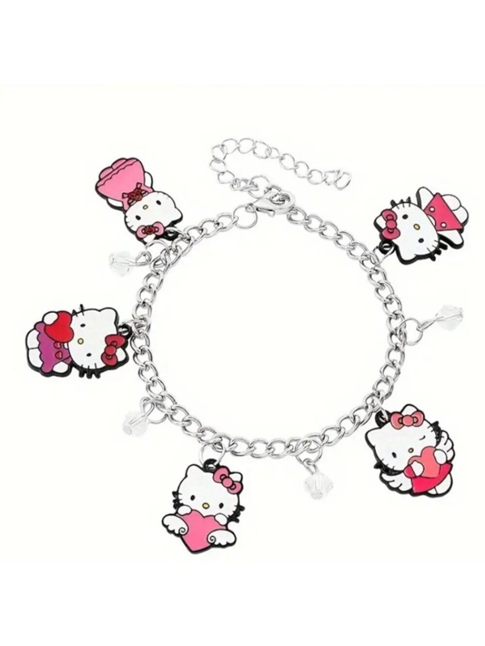 Hello Kitty Silver Beaded Charm Bracelet – Adjustable Chain for Kids & Adults
